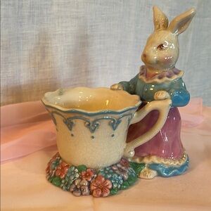 Charming Rabbit Teacup figurine /candle holder /candy dish